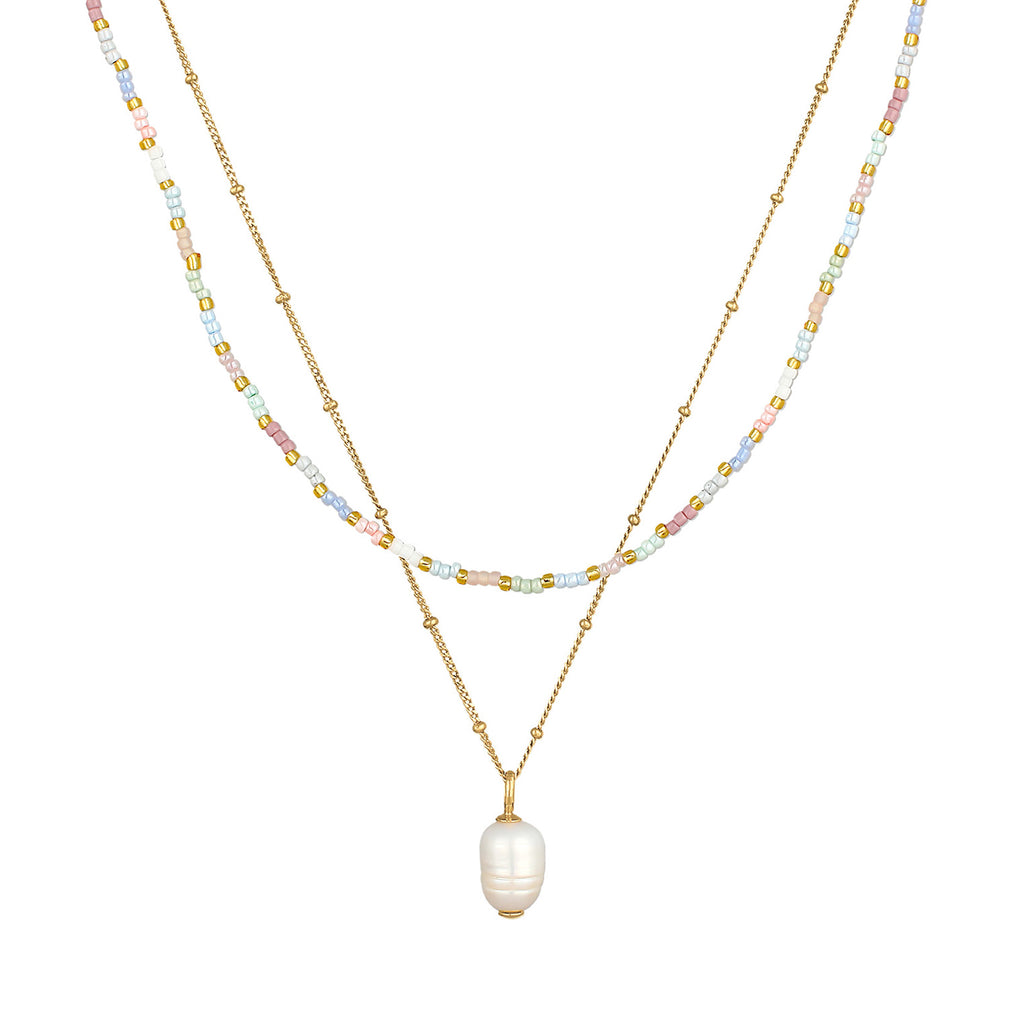 Gold Perhiasan Wanita Perak Asli - Silver Kalung   Beads Baroque Layer Freshwater Cultured Pearl Lapis Emas