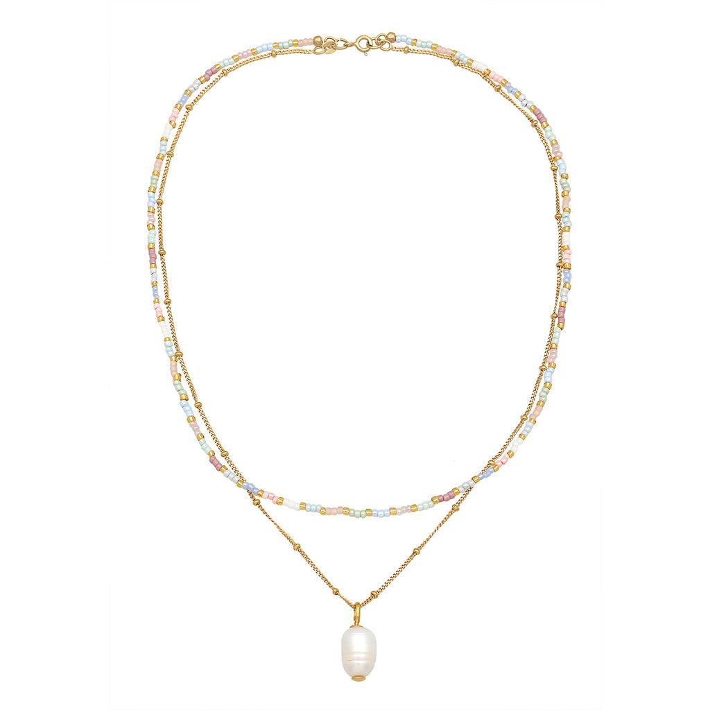 Gold Perhiasan Wanita Perak Asli - Silver Kalung   Beads Baroque Layer Freshwater Cultured Pearl Lapis Emas