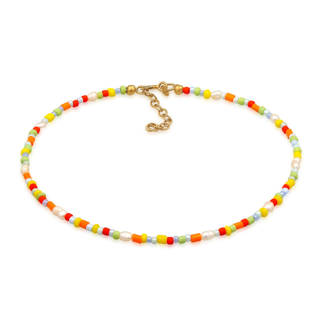 Colored Perhiasan Wanita Perak Asli - Silver Gelang Kaki Glass Beads Colorful Freshwater Pearls