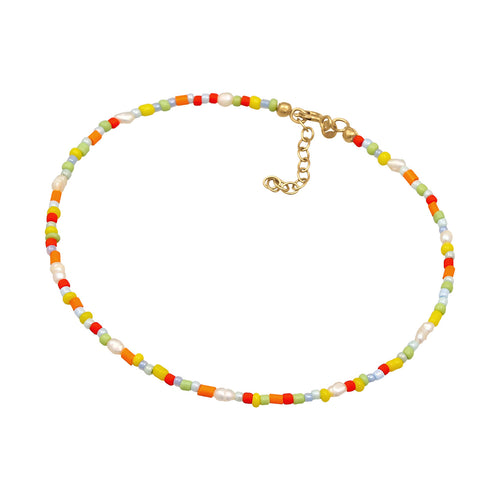 Gelang kaki perak 925 lapis emas dengan beads warna warni dan mutiara elegan Elli Jewelry