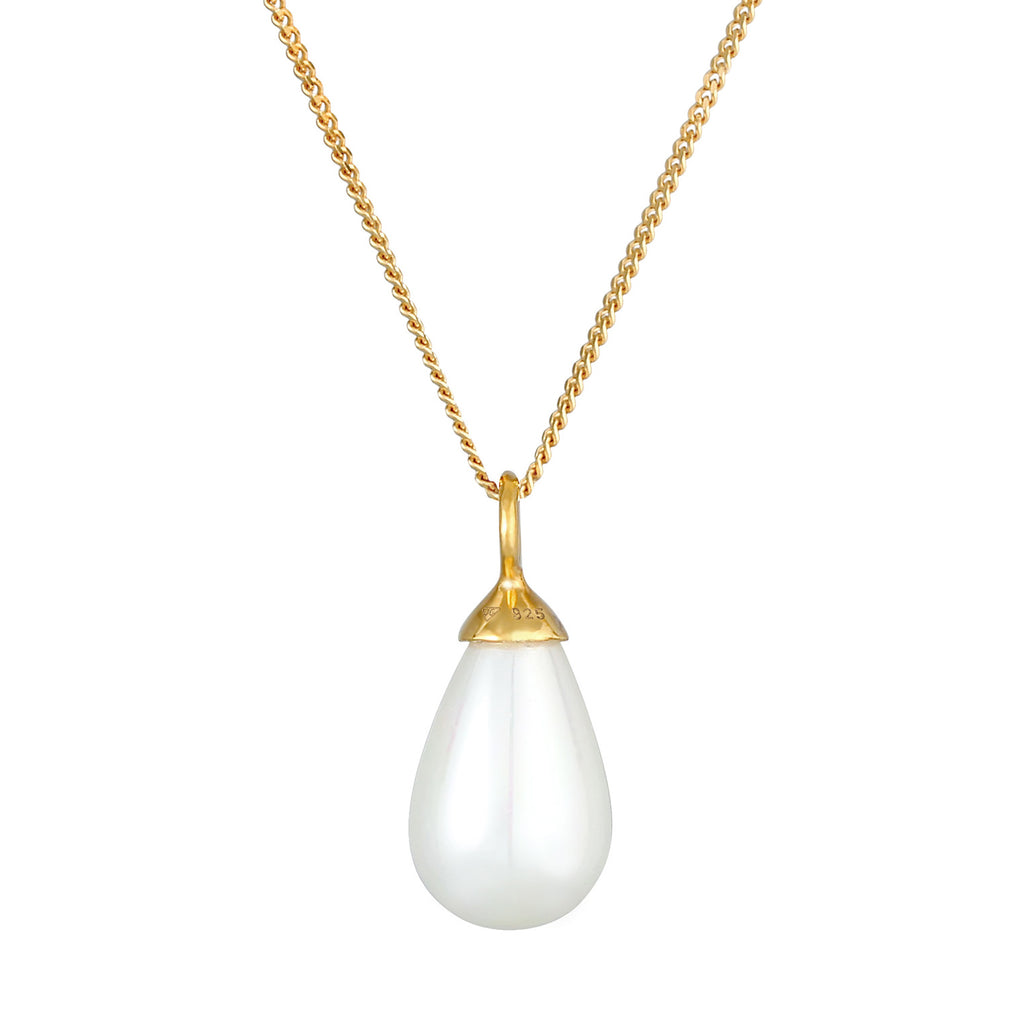 Gold Kalung Perhiasan Perak 925 Wanita Drop Pendant Shell Pearl Gold Plated
