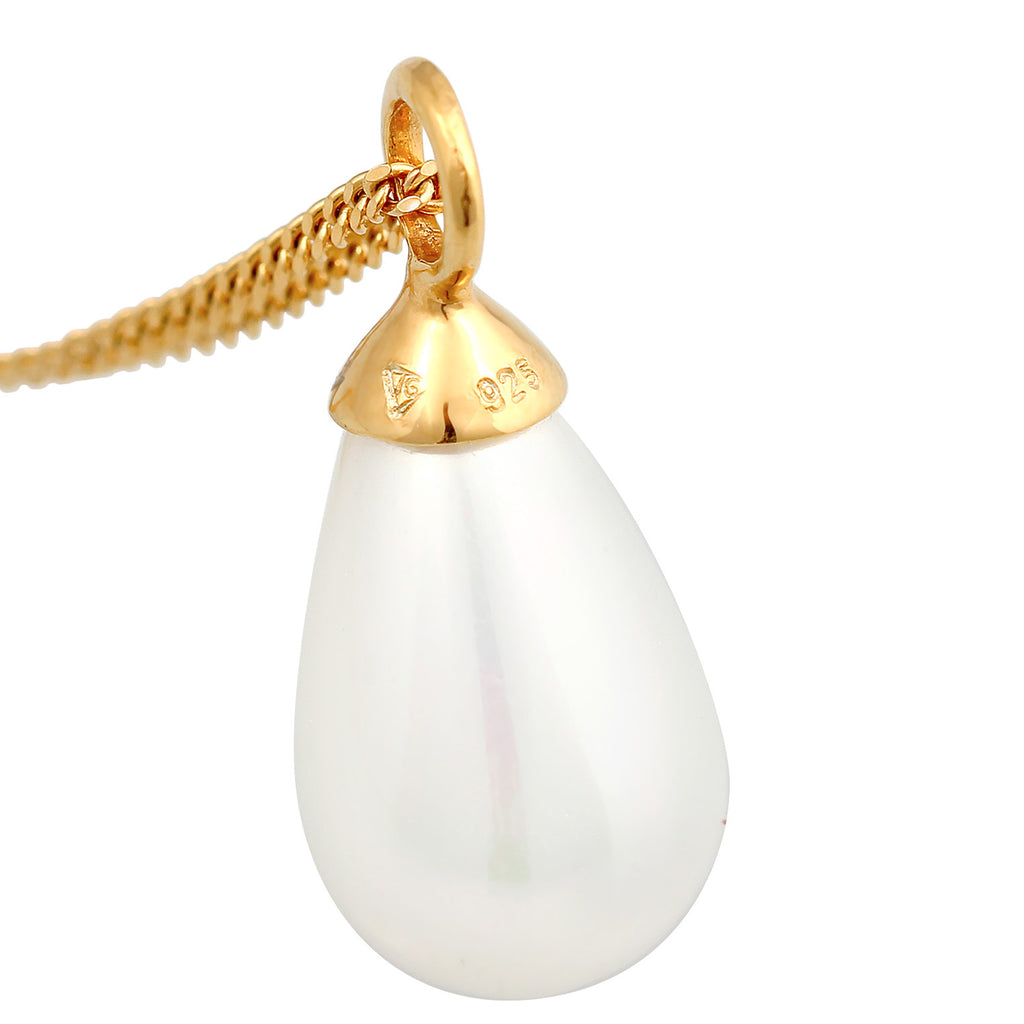 Gold - Nenalina | Teardrop Shell Pearl Necklace 925 Silver Gold Plated