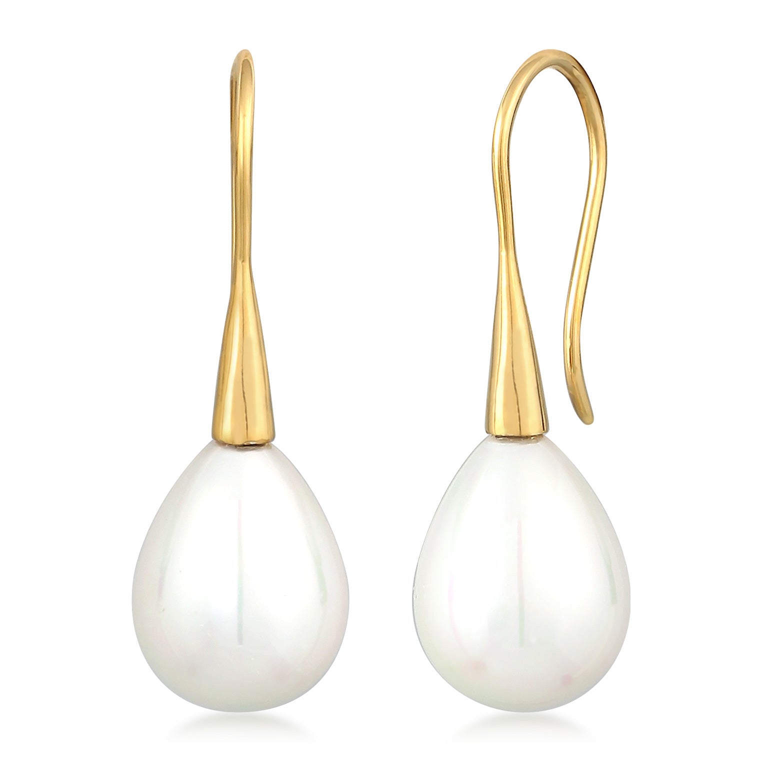 Gold Perhiasan Wanita Perak Asli - Silver Anting Drop Classic with Shell Core Beads Gold Plated