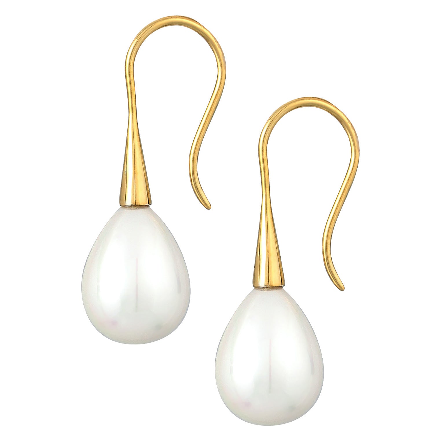 Gold Perhiasan Wanita Perak Asli - Silver Anting Drop Classic with Shell Core Beads Gold Plated