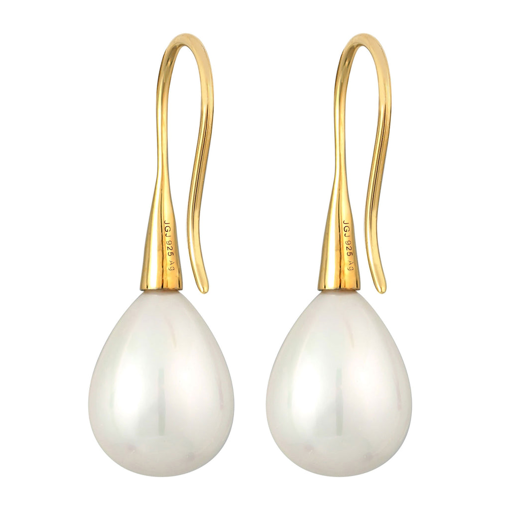Gold Perhiasan Wanita Perak Asli - Silver Anting Drop Classic with Shell Core Beads Gold Plated