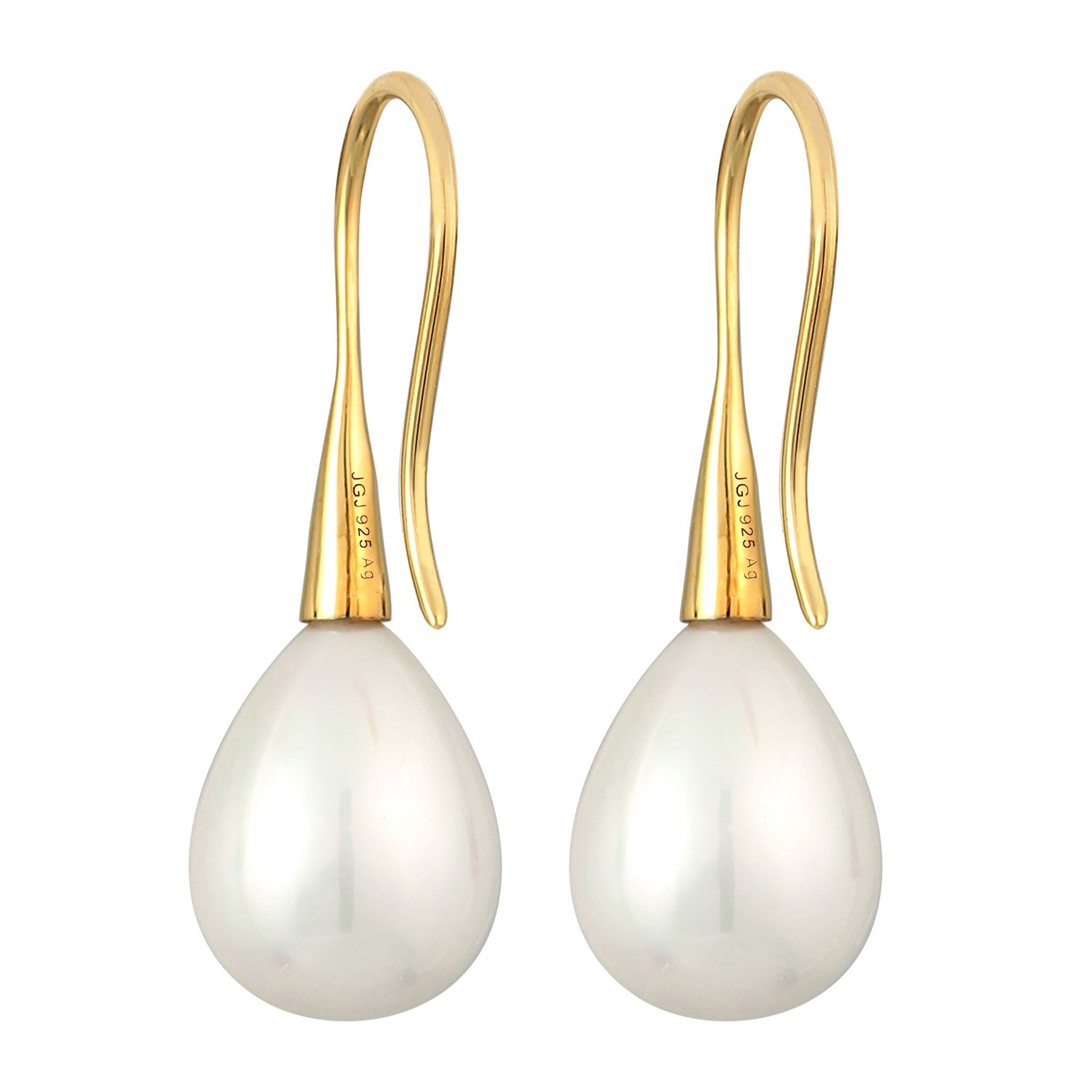 Gold Perhiasan Wanita Perak Asli - Silver Anting Drop Classic with Shell Core Beads Gold Plated