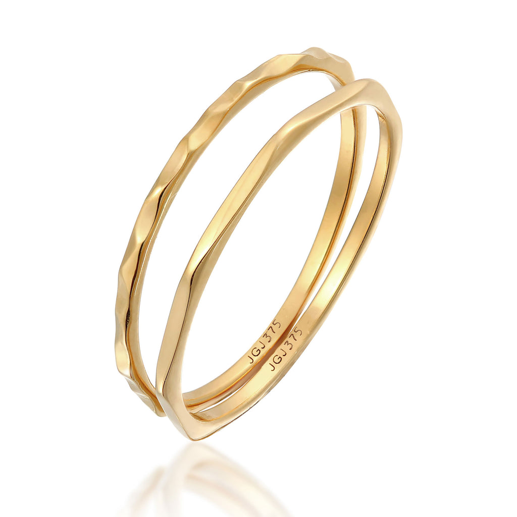 Gold Cincin Perhiasan Emas 375 Wanita Stacking Basic Set of 2
