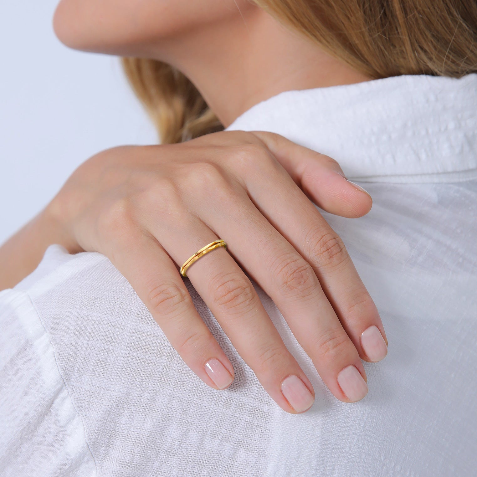 Gold Cincin Perhiasan Emas 375 Wanita Stacking Basic Set of 2