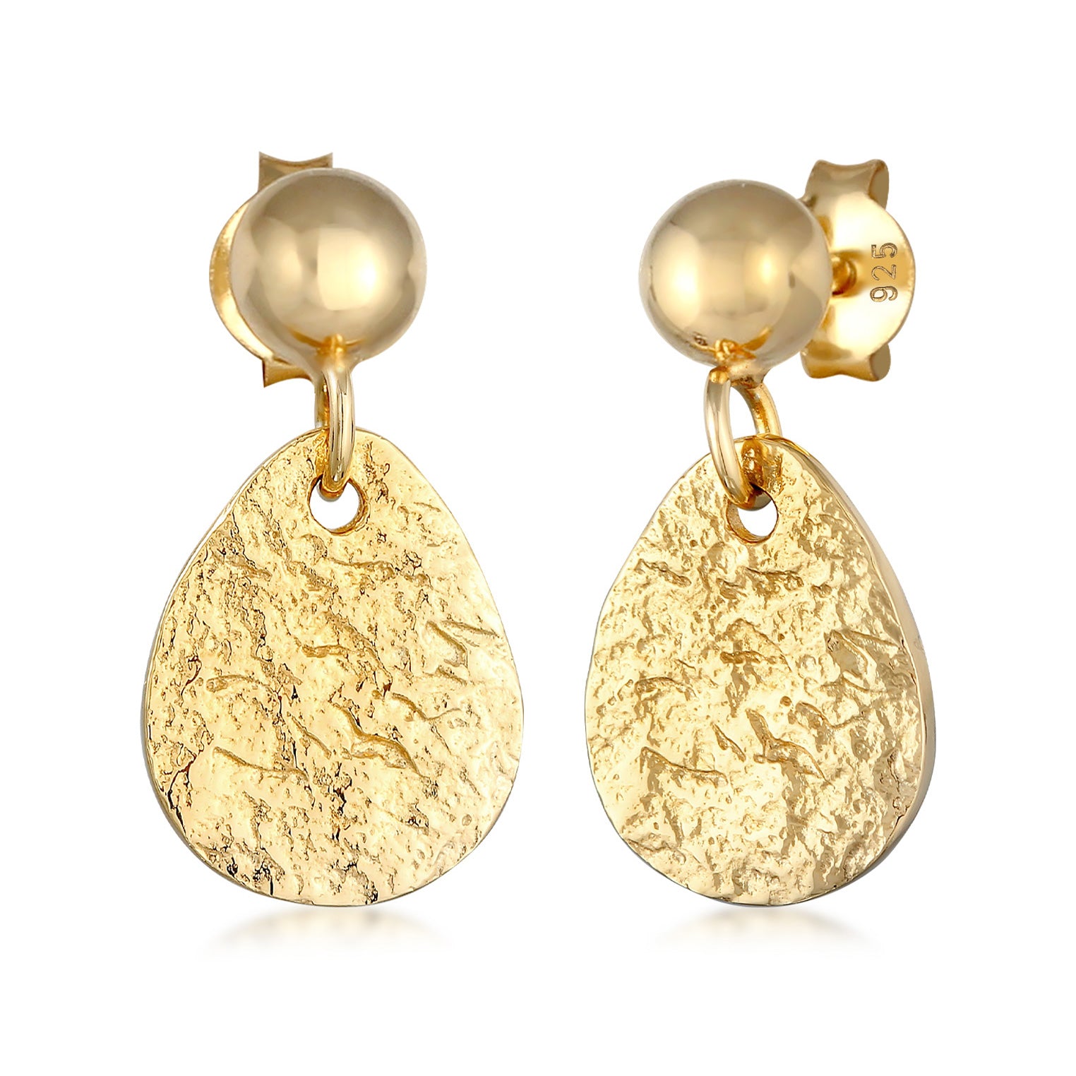Gold Perhiasan Wanita Perak Asli - Silver Anting Drop Structured Gold Plated