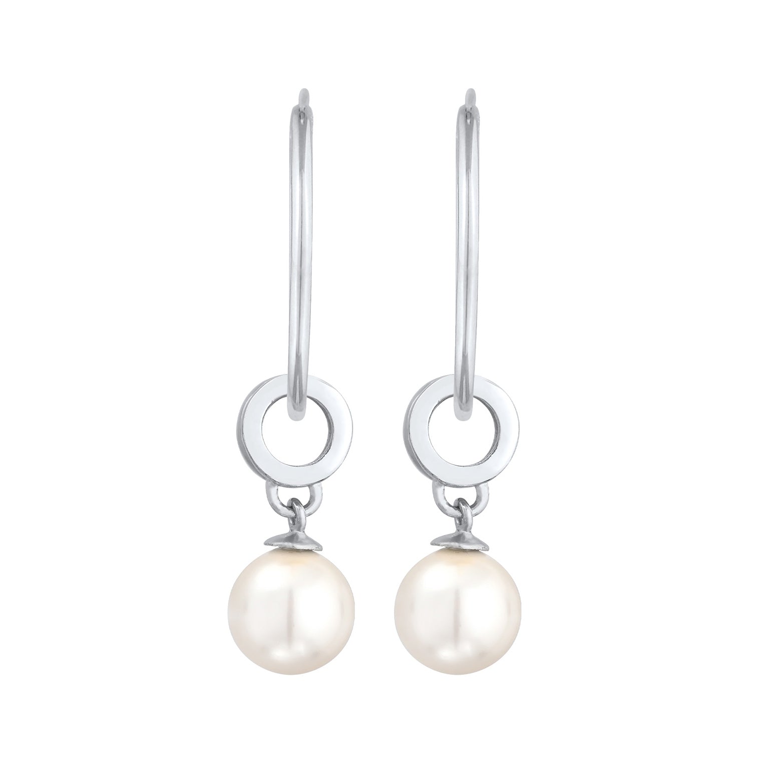 Silver Perhiasan Wanita Perak Asli - Silver Anting Creoles Classic Round Synthetic Pearl