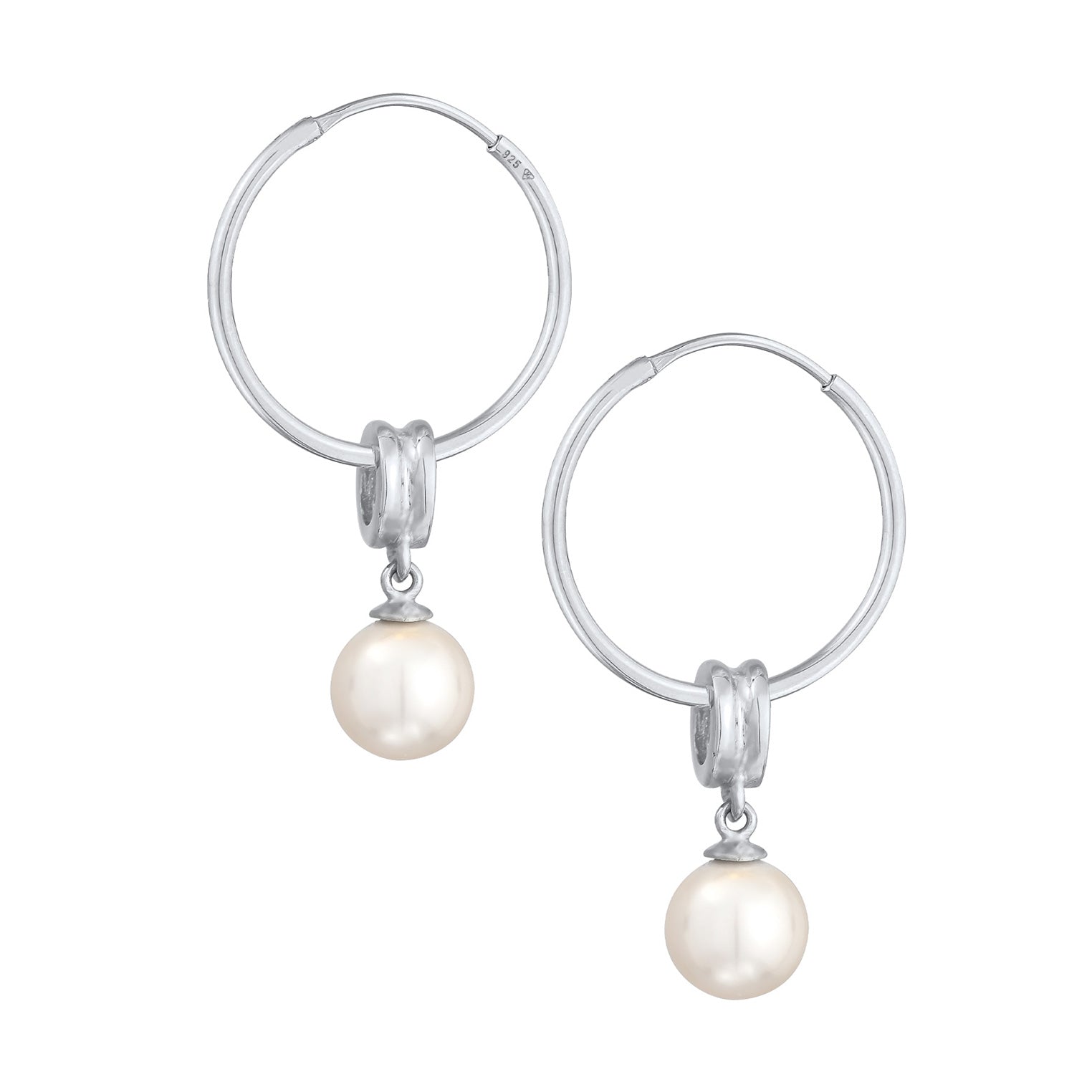 Silver Perhiasan Wanita Perak Asli - Silver Anting Creoles Classic Round Synthetic Pearl
