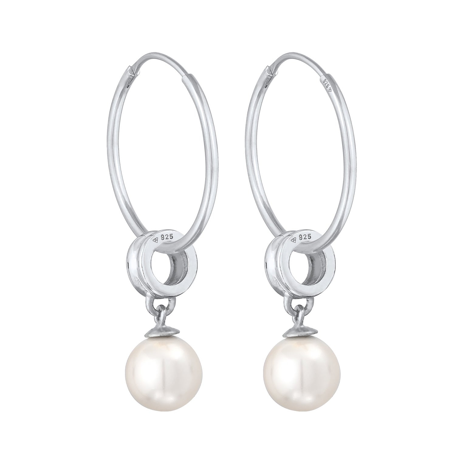 Silver Perhiasan Wanita Perak Asli - Silver Anting Creoles Classic Round Synthetic Pearl
