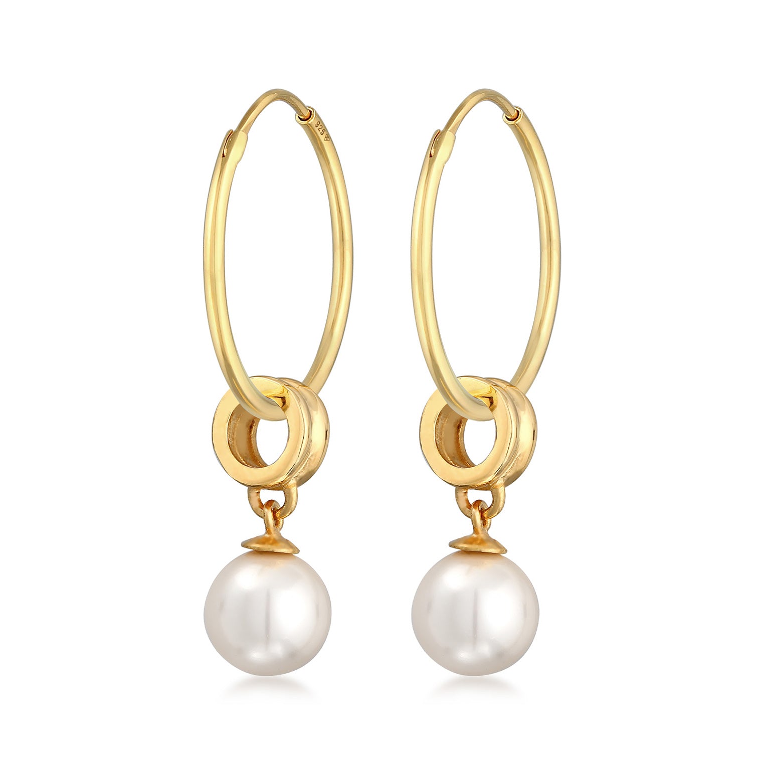 Gold Perhiasan Wanita Perak Asli - Silver Anting Creoles Classic Round Synthetic Pearl Gold Plated