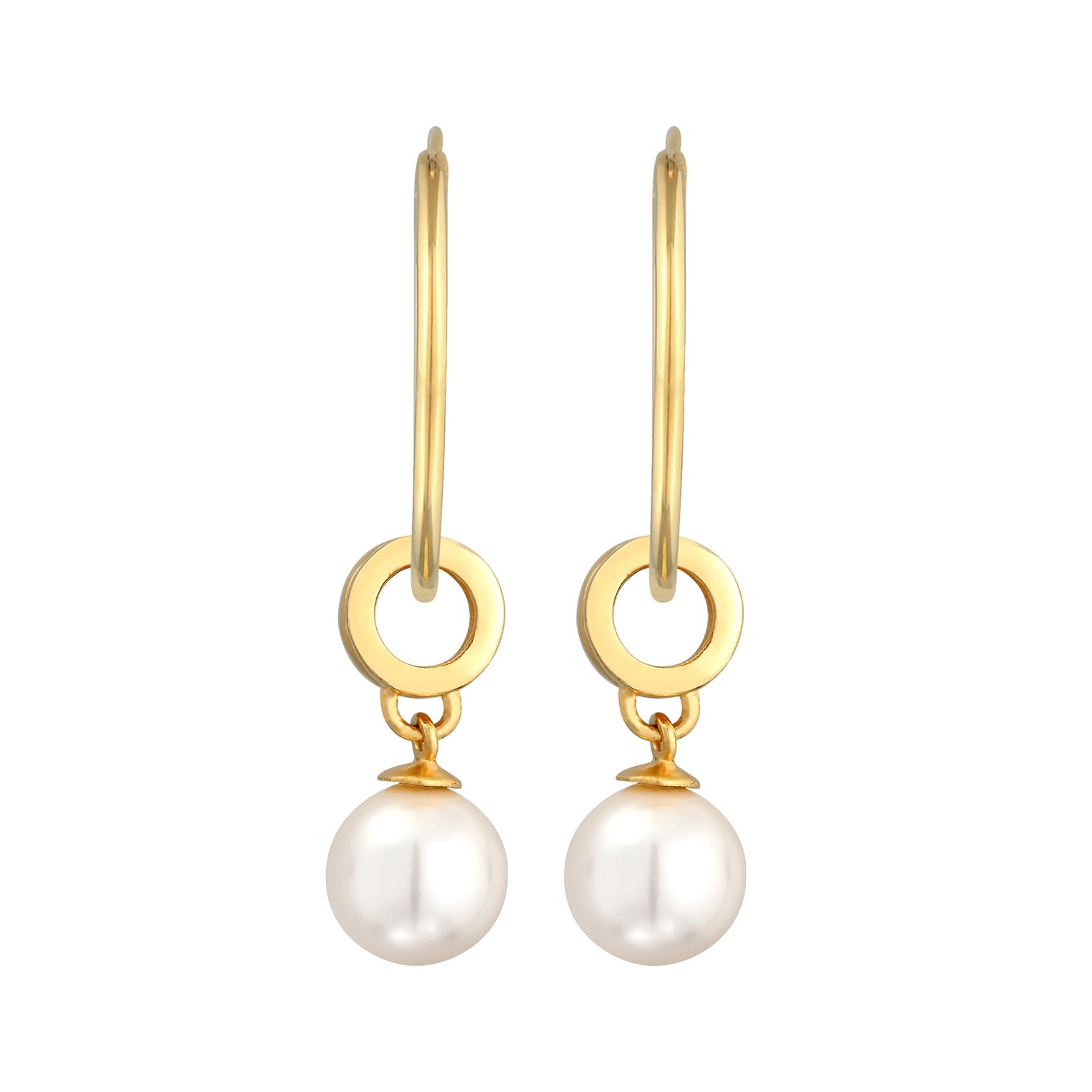 Gold Perhiasan Wanita Perak Asli - Silver Anting Creoles Classic Round Synthetic Pearl Gold Plated