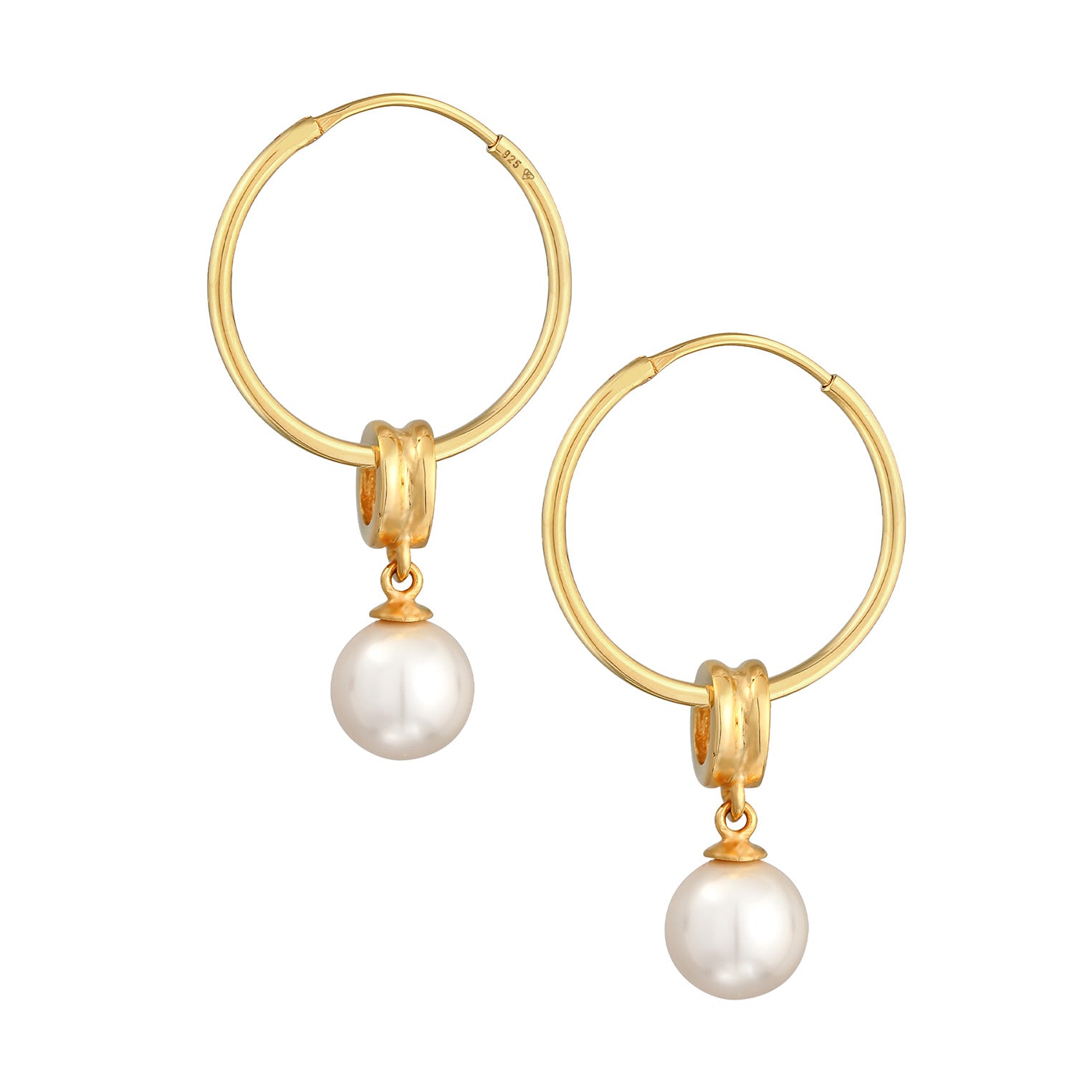 Gold Perhiasan Wanita Perak Asli - Silver Anting Creoles Classic Round Synthetic Pearl Gold Plated