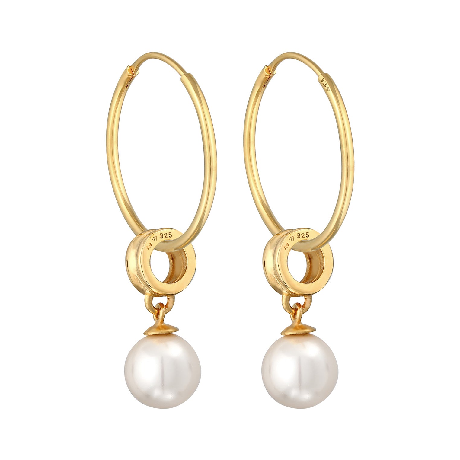 Gold Perhiasan Wanita Perak Asli - Silver Anting Creoles Classic Round Synthetic Pearl Gold Plated
