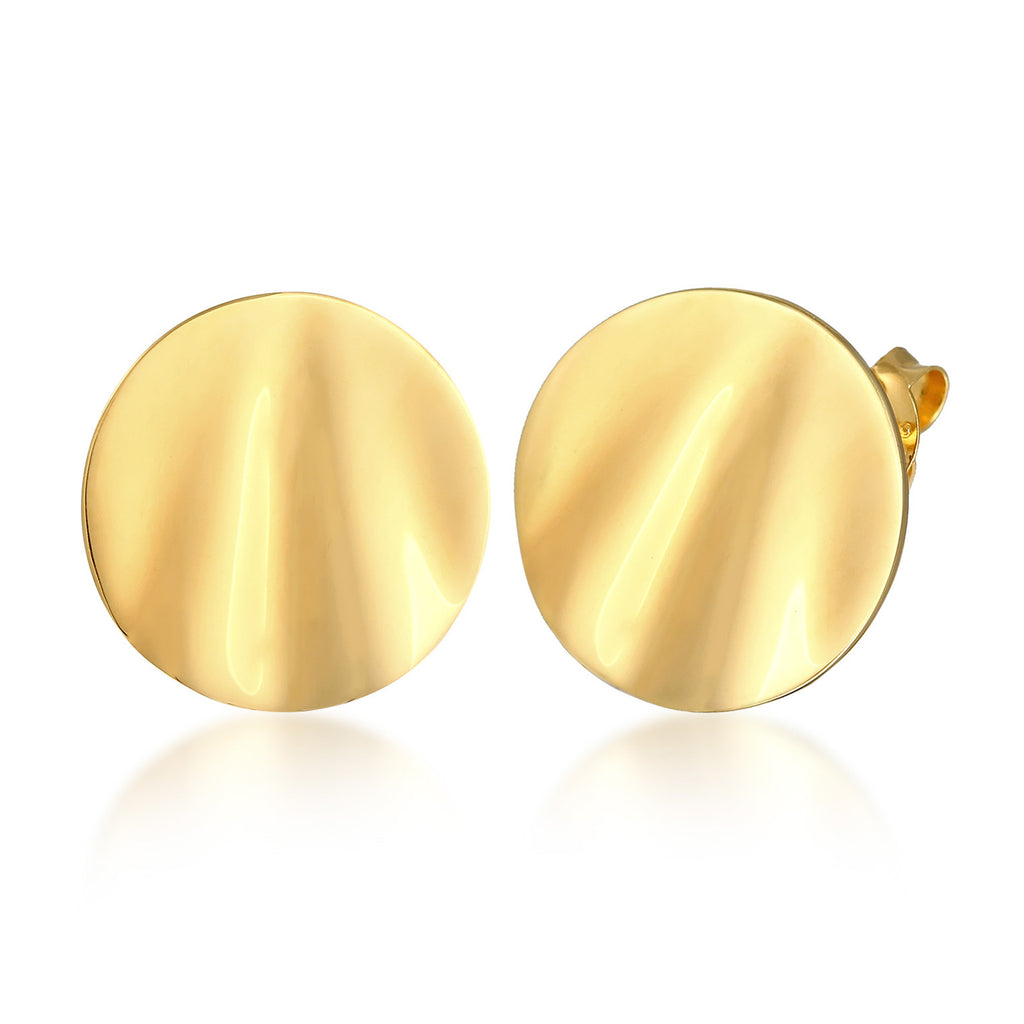 Round Wave Stud Earrings 925 Silver Gold Plated
