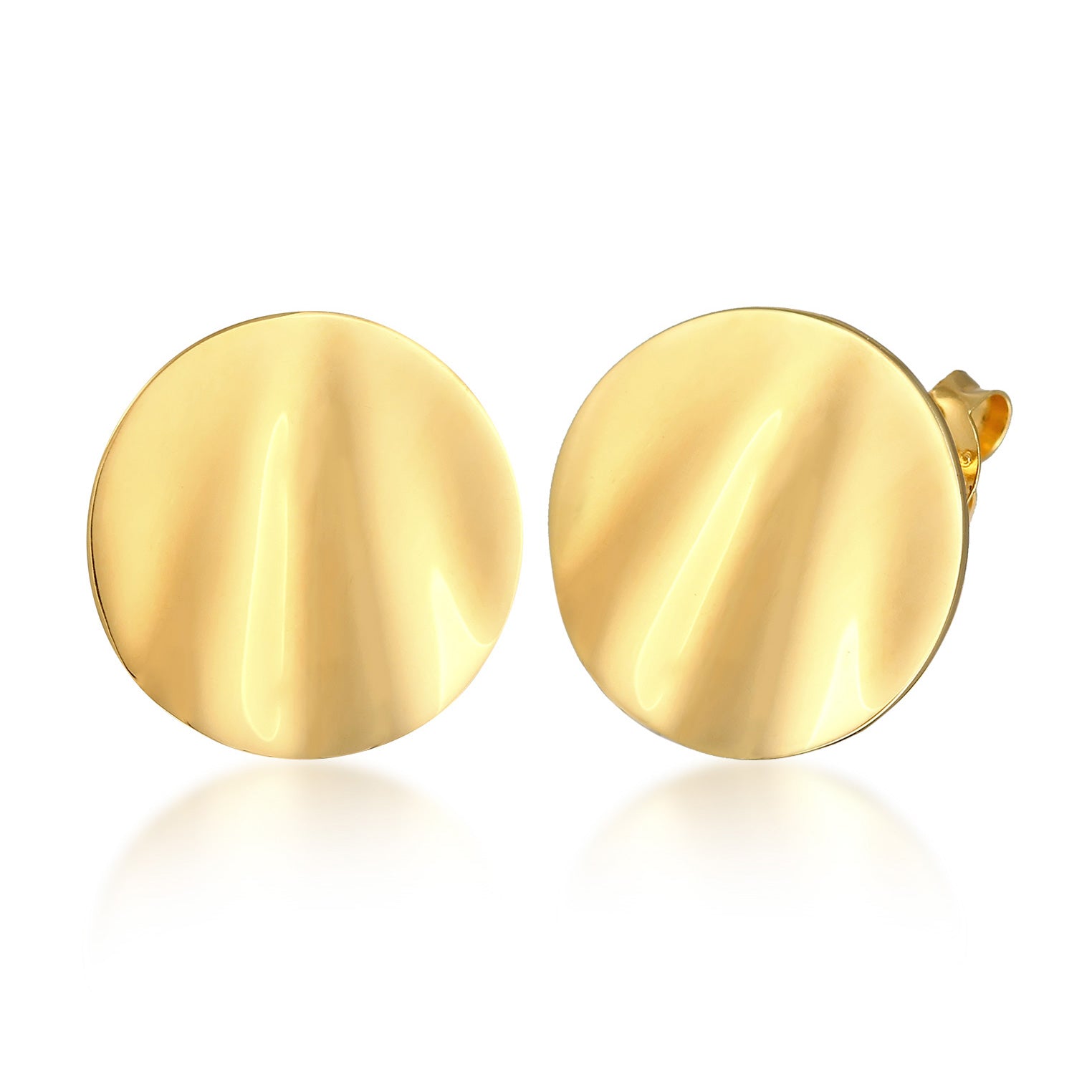 Gold Perhiasan Wanita Perak Asli - Silver Anting Stud Round Wave Lapis Emas