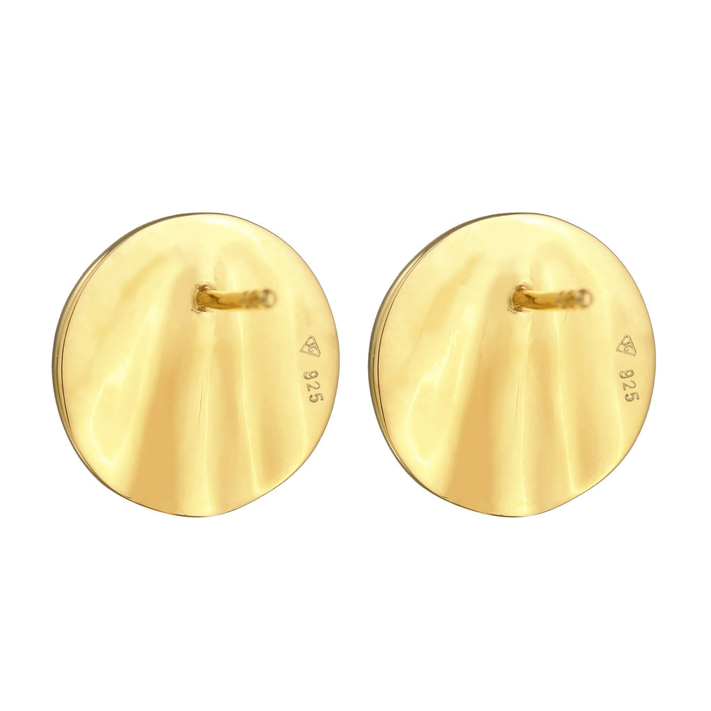 Gold Perhiasan Wanita Perak Asli - Silver Anting Stud Round Wave Lapis Emas