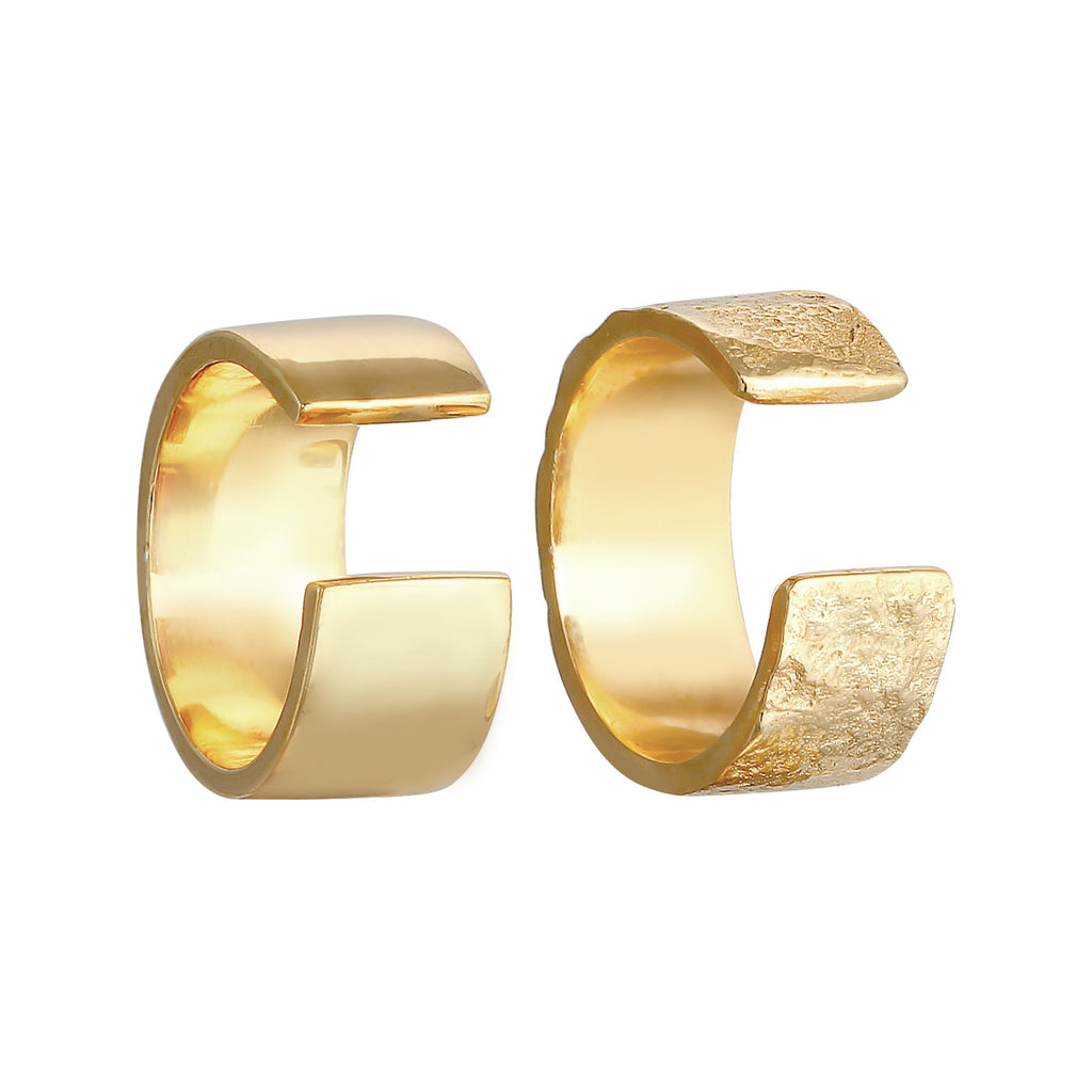 Gold Anting Perhiasan Perak 925 Wanita Earcuff Basic Hammered Set Gold Plated