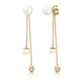 Gold Perhiasan Wanita Perak Asli - Silver Anting Solitaire Crystal And Freshwater Pearl Gold Plated