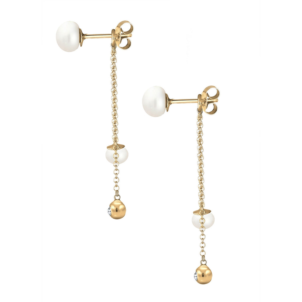 Gold Perhiasan Wanita Perak Asli - Silver Anting Solitaire Crystal And Freshwater Pearl Gold Plated