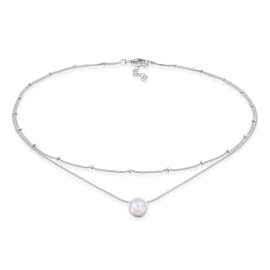 Silver Kalung Perhiasan Perak 925 Wanita Layer Gemstone Moonstone