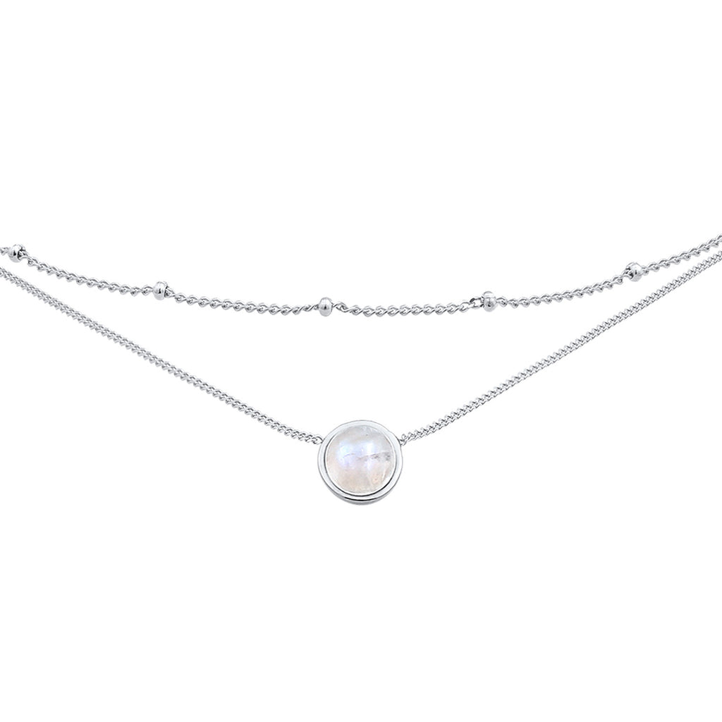 Silver Kalung Perhiasan Perak 925 Wanita Layer Gemstone Moonstone
