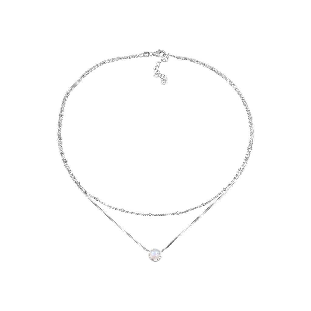 Silver Kalung Perhiasan Perak 925 Wanita Layer Gemstone Moonstone