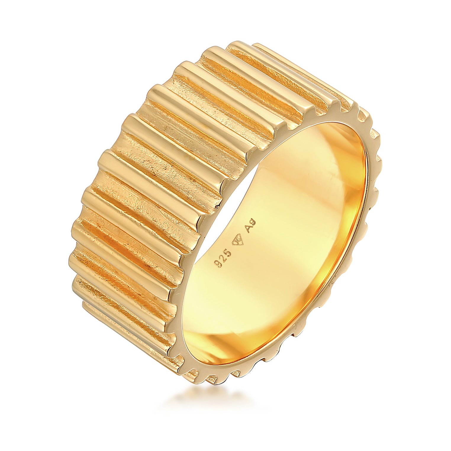 Gold Cincin Perhiasan Perak 925 Wanita Chunky Grooves Gold Plated
