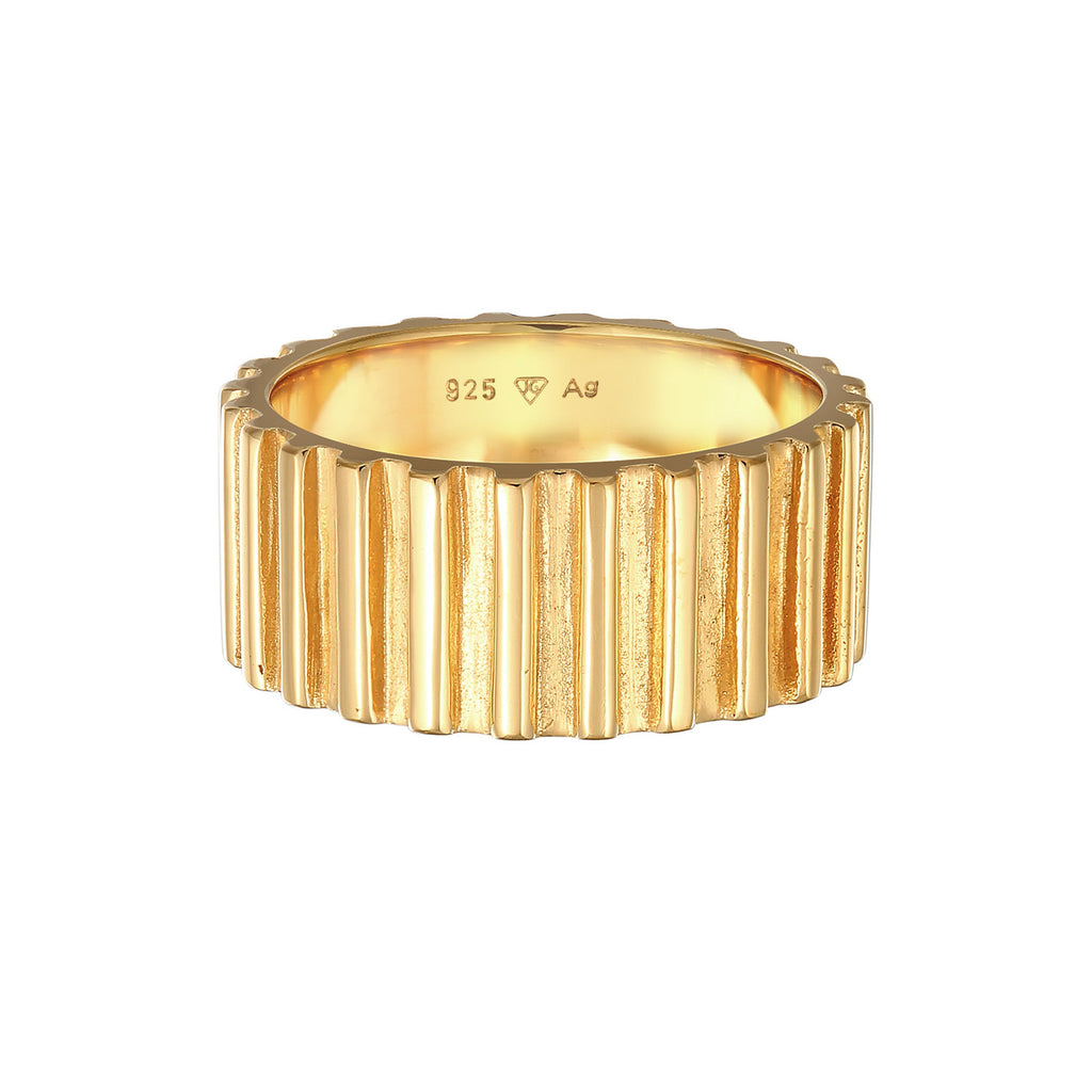 Gold Cincin Perhiasan Perak 925 Wanita Chunky Grooves Gold Plated