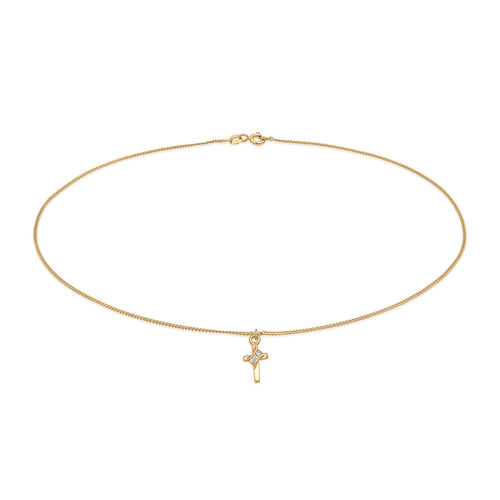 Gold Kalung Perhiasan Perak 925 Wanita Choker Cross Pendant Plain Crystal Gold Plated