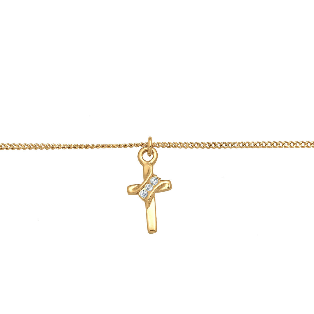 Gold Kalung Perhiasan Perak 925 Wanita Choker Cross Pendant Plain Crystal Gold Plated