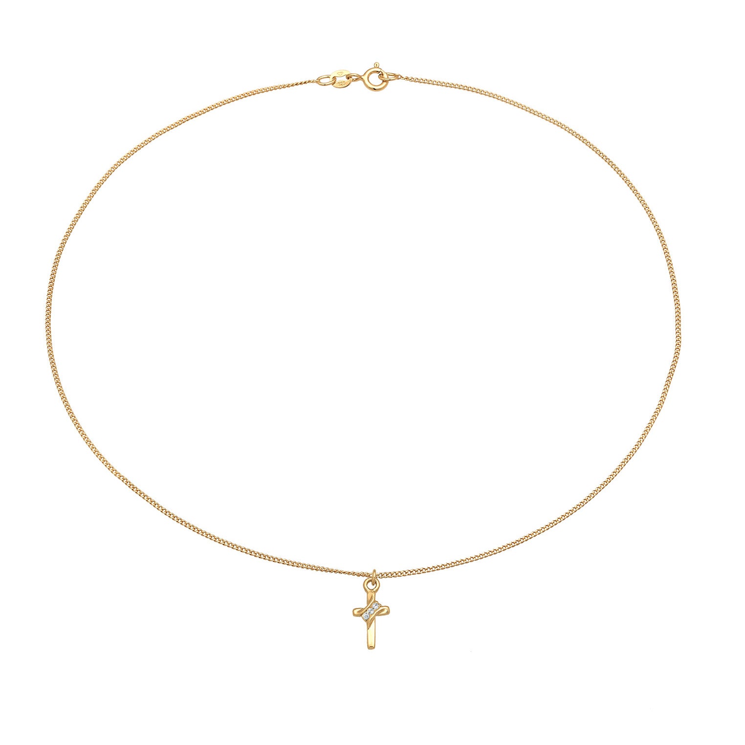 Gold Kalung Perhiasan Perak 925 Wanita Choker Cross Pendant Plain Crystal Gold Plated