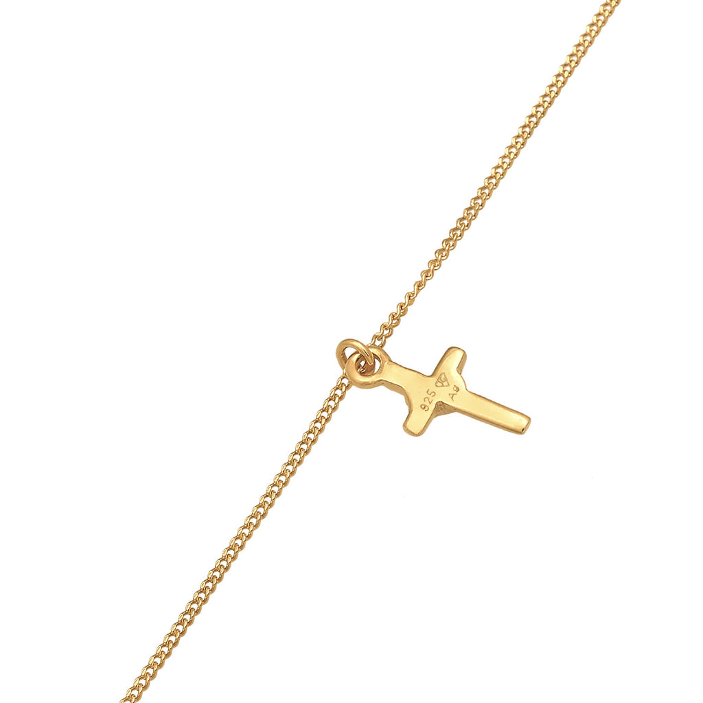 Gold Kalung Perhiasan Perak 925 Wanita Choker Cross Pendant Plain Crystal Gold Plated