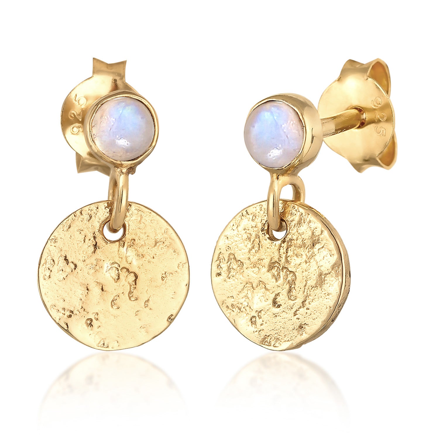 Gold Perhiasan Wanita Perak Asli - Silver Anting Drop Vintage Structured Moonstone Lapis Emas
