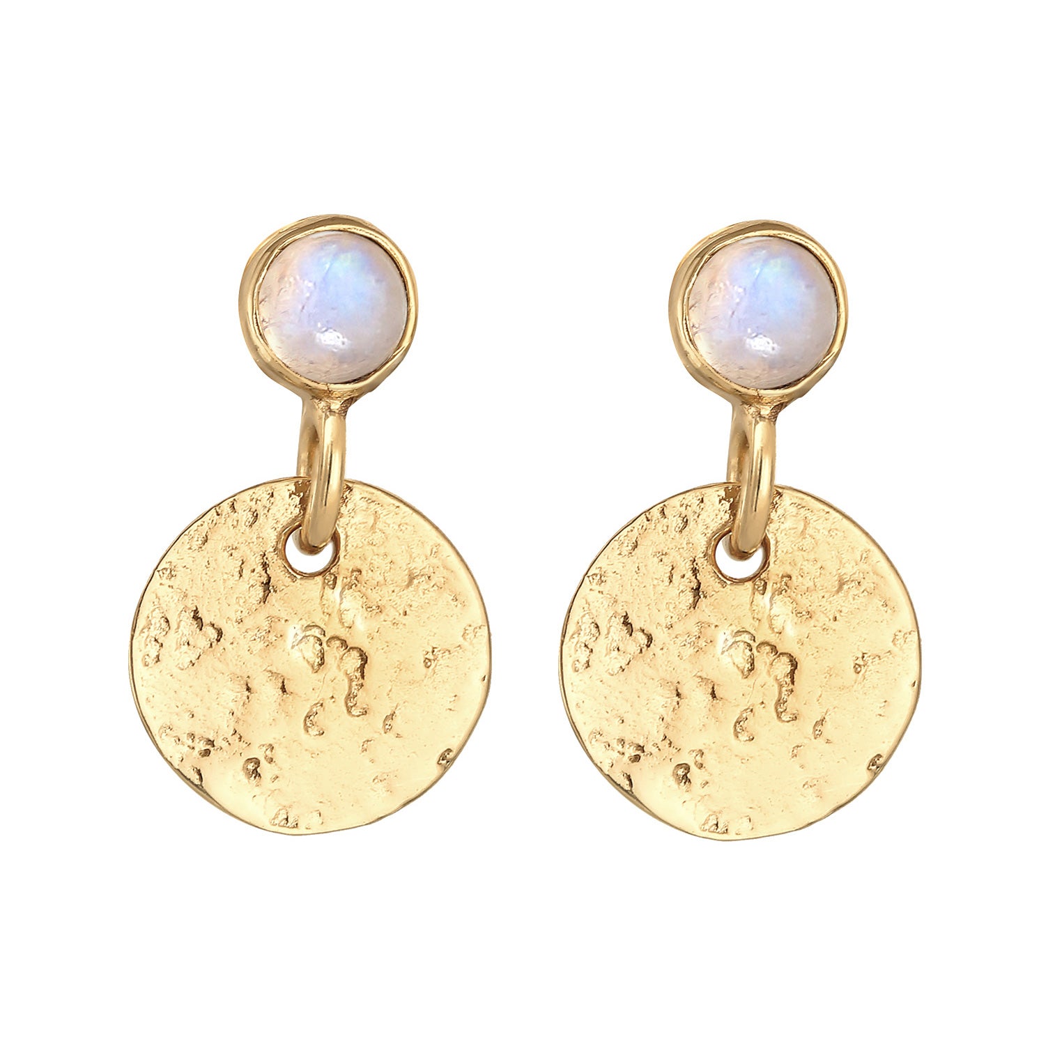 Gold Perhiasan Wanita Perak Asli - Silver Anting Drop Vintage Structured Moonstone Lapis Emas