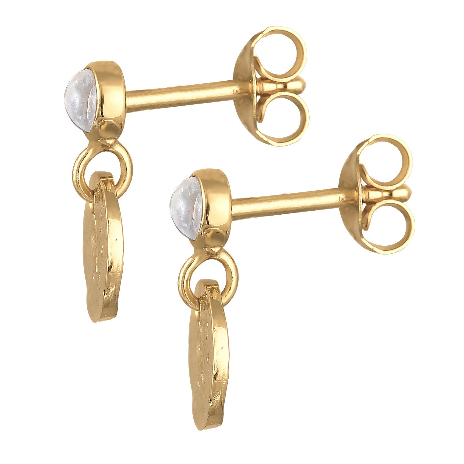 Gold Perhiasan Wanita Perak Asli - Silver Anting Drop Vintage Structured Moonstone Lapis Emas