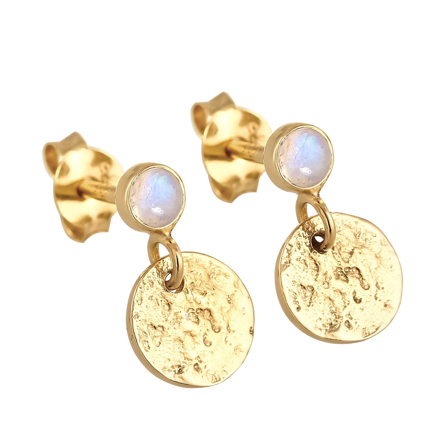 Gold Perhiasan Wanita Perak Asli - Silver Anting Drop Vintage Structured Moonstone Lapis Emas