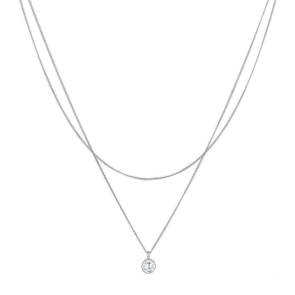 Silver Kalung Perhiasan Perak 925 Wanita Solitaire Pendant Layer Zirconia Crystal