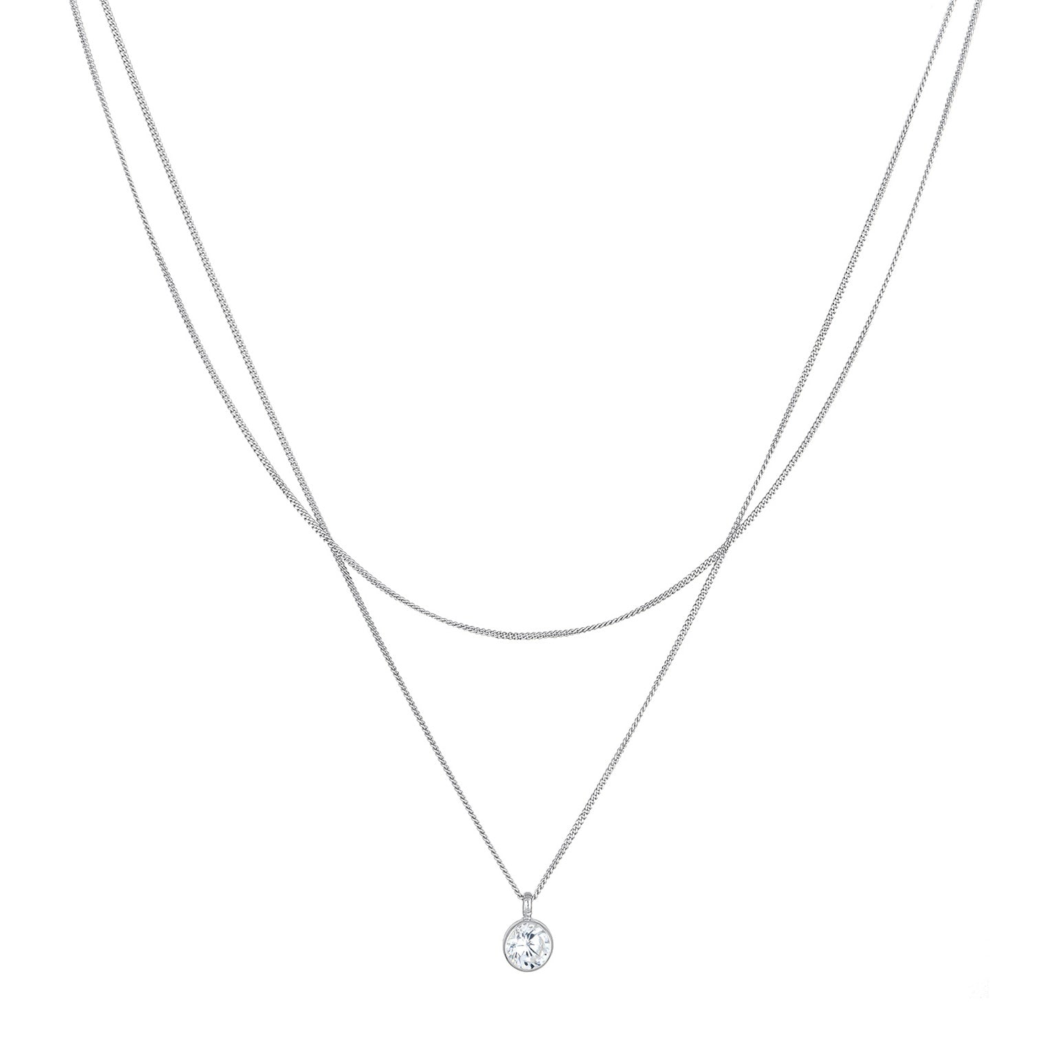 Silver Kalung Perhiasan Perak 925 Wanita Solitaire Pendant Layer Zirconia Crystal