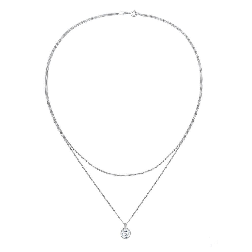 Silver Kalung Perhiasan Perak 925 Wanita Solitaire Pendant Layer Zirconia Crystal