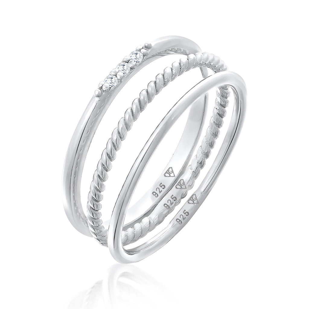 Silver Cincin Perhiasan Perak 925 Wanita Stacking Basic Set Of 3 Zirconia Crystals