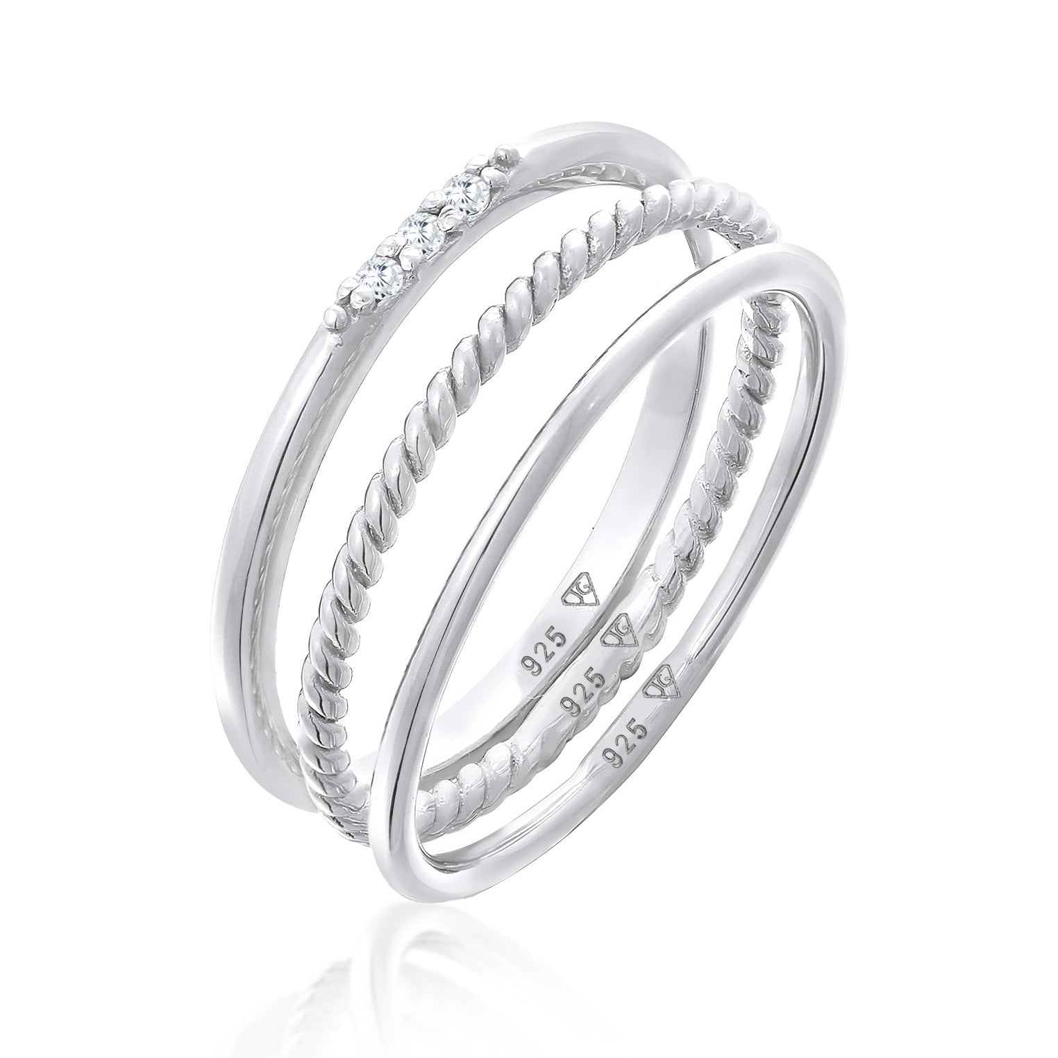 Silver Cincin Perhiasan Perak 925 Wanita Stacking Basic Set Of 3 Zirconia Crystals