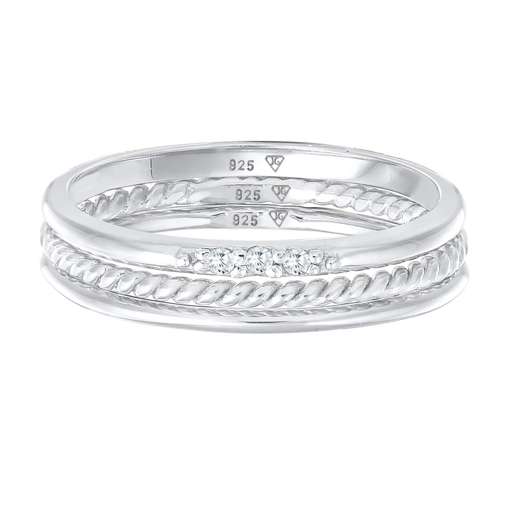 Silver Cincin Perhiasan Perak 925 Wanita Stacking Basic Set Of 3 Zirconia Crystals