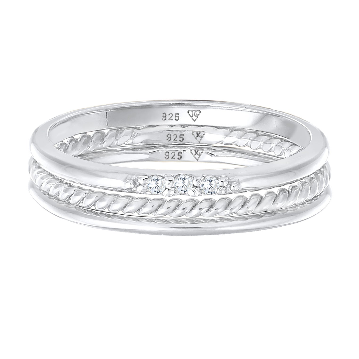 Silver Cincin Perhiasan Perak 925 Wanita Stacking Basic Set Of 3 Zirconia Crystals