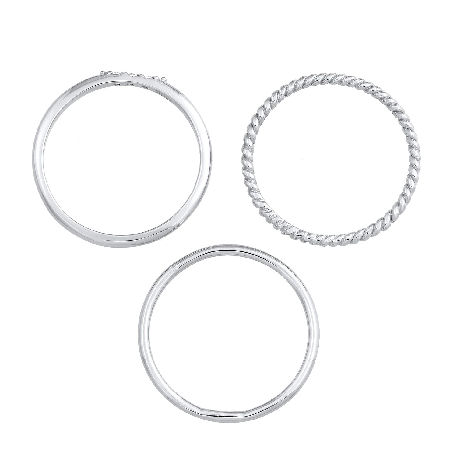 Silver Cincin Perhiasan Perak 925 Wanita Stacking Basic Set Of 3 Zirconia Crystals