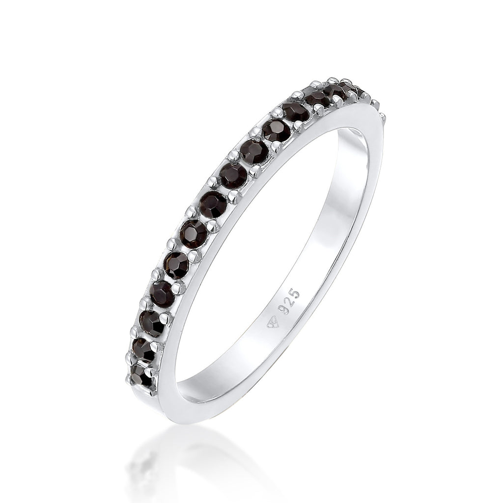Silver Cincin Perhiasan Perak 925 Wanita Band Memoire Crystals Black