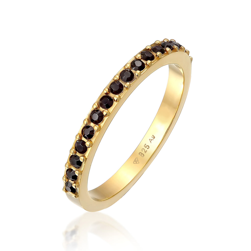 Black Crystal Half-Eternity Ring 925 Silver Gold Plated – Embellished with Crystals by Swarovski®