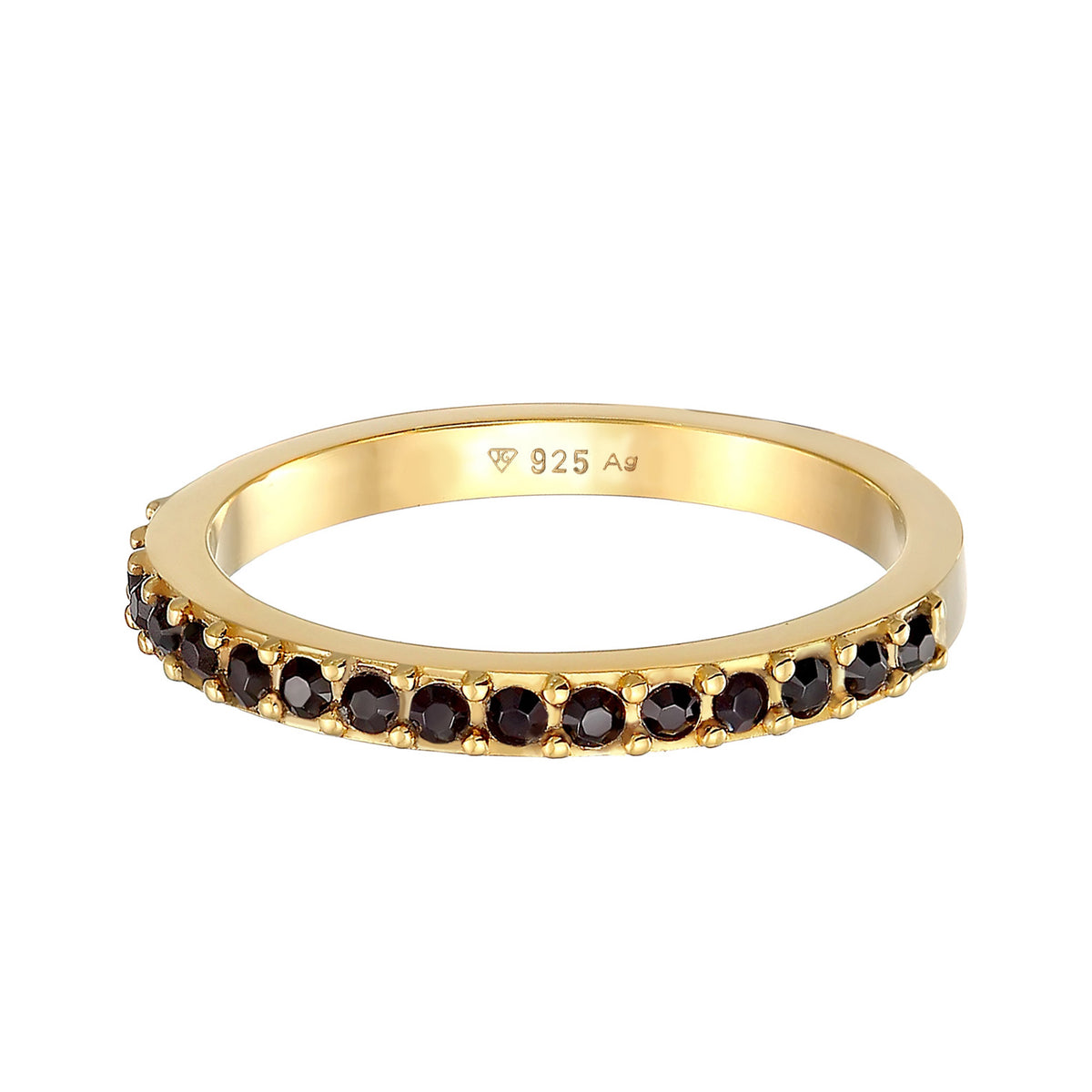 Ring Band Memoire Black 925 Sterling Silver Gold Plated Embellished with Crystal by Swarovski®